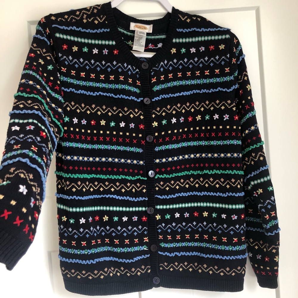Vintage Embroidered Colorful Decoratively Stitched Cardigan Sweater